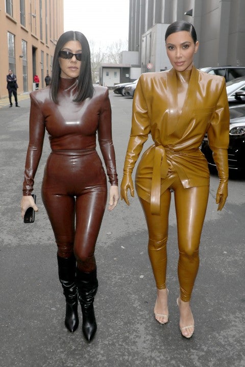 Kourtney Kardashian and Kim Kardashian West at paris fashion week