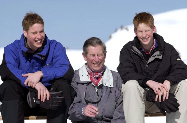 Prince Charles, Prince William And Prince Harry On A Skiing Holiday In Switzerland in 2000