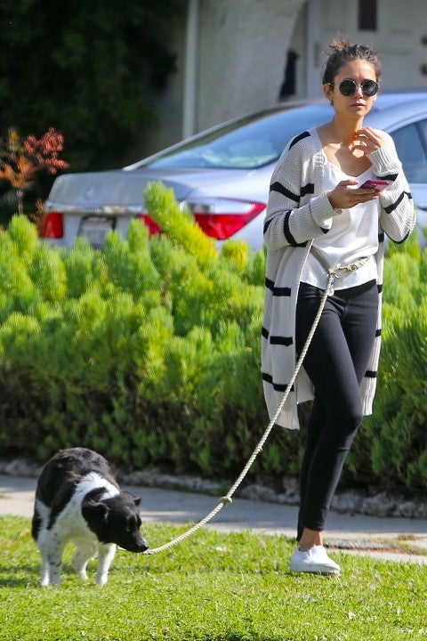nina dobrev walks dog maverick in LA on 4/7
