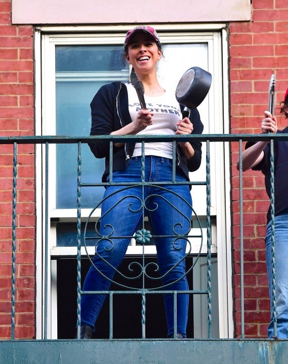 Sarah Silverman on balcony on April 25