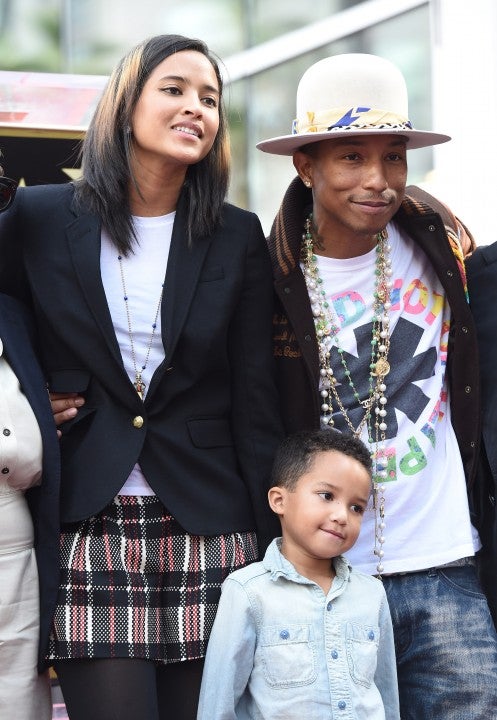 Pharrell Williams, wife Helen Lasichanh and son Rocket Ayer Williams at hollywood walk of fame ceremony in 2014