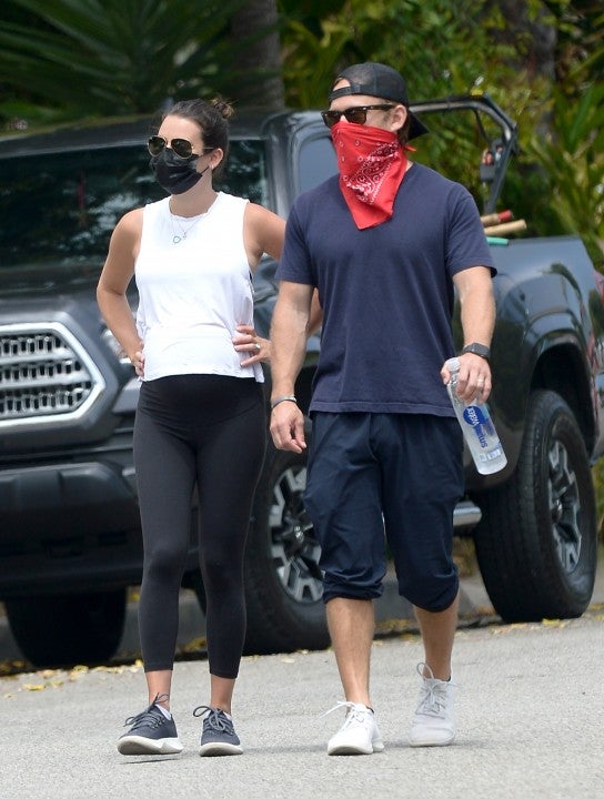 lea michele on walk with her hubby