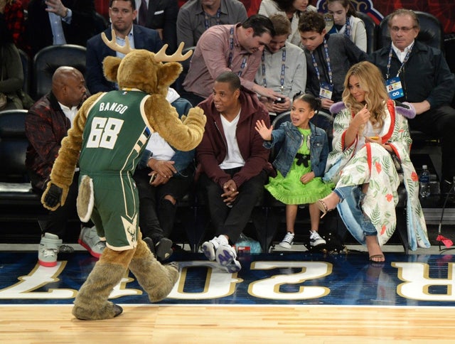 Blue Ivy, Jay Z and Beyonce Knowles at the 66th NBA All-Star Game