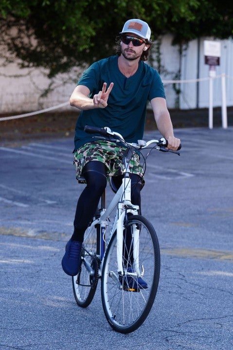 Patrick Schwarzenegger bikes in LA on june 9