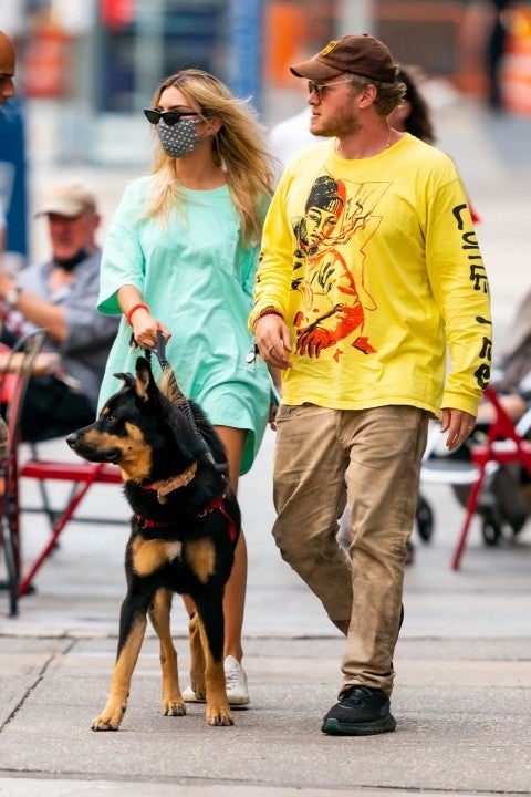Emily Ratajkowski and husband with their dog
