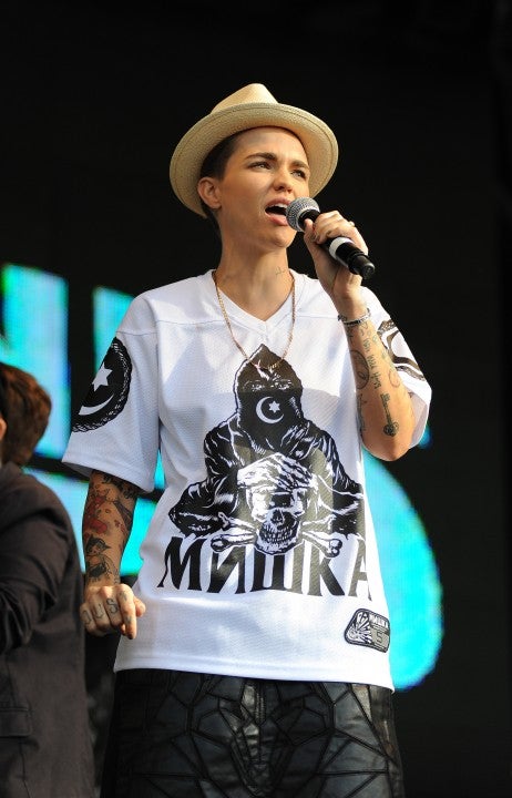 Ruby Rose introduces Ms. Dynamite on the main stage during Brighton Pride 2015