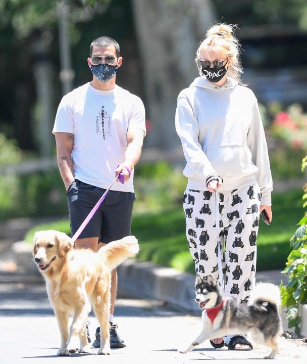Joe Jonas and Sophie Turner walk their dogs