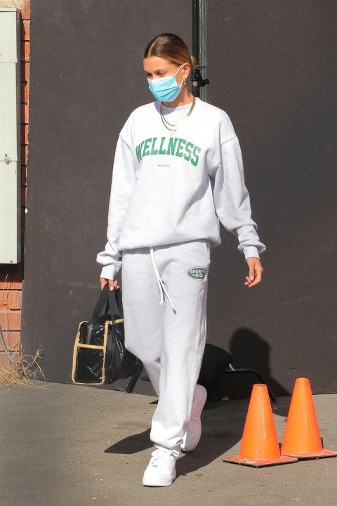 Hailey Bieber in wellness sweatshirt