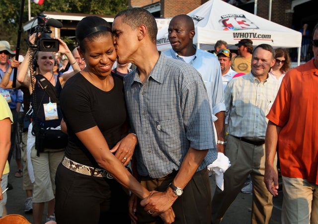 Democratic Presidential Candidate Senator Barack Obama and wife michele obama at iowa state fair in 2007