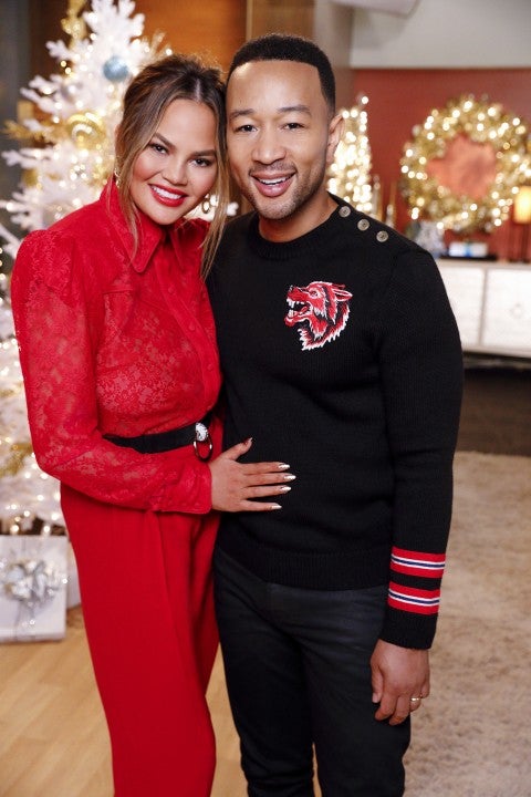 Chrissy Teigen and John Legend at a press junket for their 2018 special A Legendary Christmas With John and Chrissy