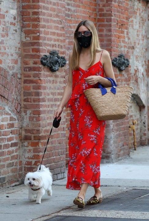 Olivia Palermo walks her dog on aug 10