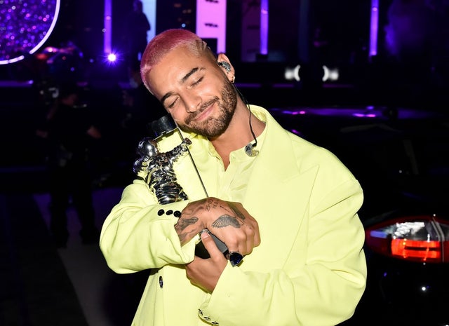 Maluma accepts the Best Latin award for “Qué Pena” at the 2020 MTV Video Music Awards 