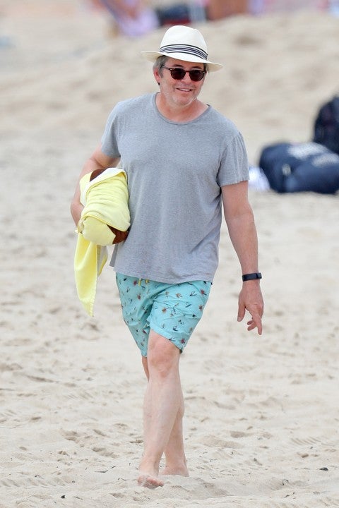 Matthew Broderick on beach in hamptons