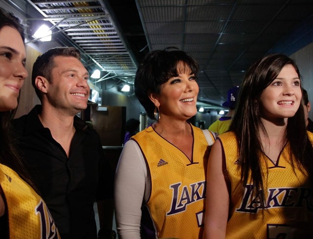 Ryan Seacrest, Kris Jenner, and Kylie Jenner at Game Seven of the NBA playoff finals in 2010