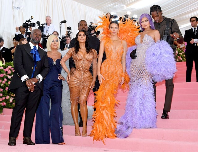 Corey Gamble, Kris Jenner, Kanye West, Kim Kardashian West, Kendall Jenner, Kylie Jenner and Travis Scott at The 2019 Met Gala 