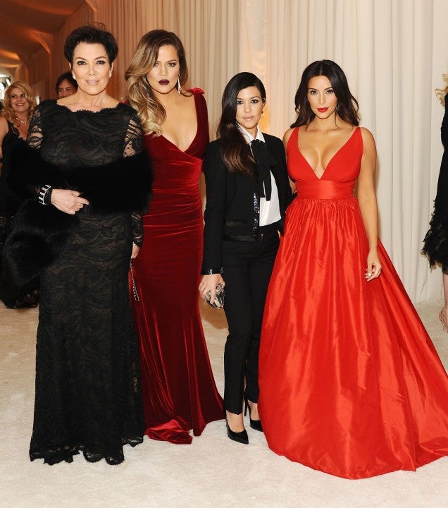 Kris Jenner, Khloe Kardashian, Kourtney Kardashian and Kim Kardashian at the 22nd Annual Elton John AIDS Foundation Academy Awards viewing party