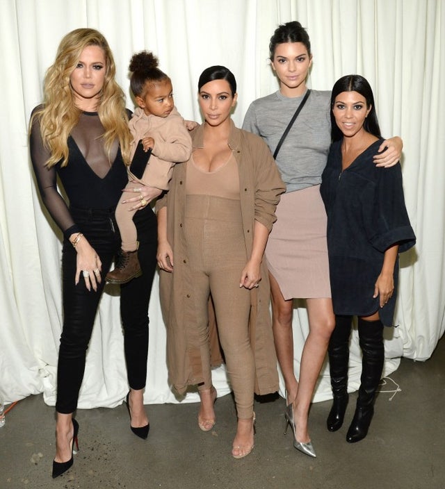 Khloe Kardashian, North West, Kim Kardashian West, Kendall Jenner and Kourtney Kardashian at Kanye West Yeezy Season 2 show