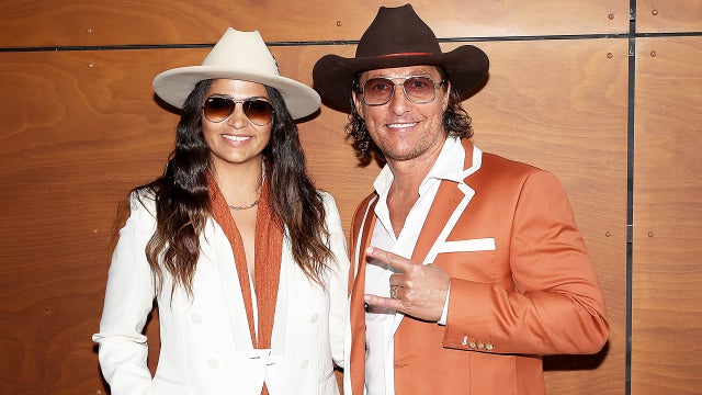 Matthew McConaughey and Camila Alves McConaughey attend the ribbon cutting ceremony for University of Texas at Austin's new multi purpose arena at Moody Center on April 19, 2022 in Austin, Texas.