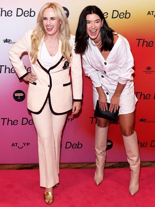 Rebel Wilson and Brittany Hockley arrive at the world premiere of "The Deb" at Rebel Theatre, Australian Theatre for Young People on April 22, 2022 in Sydney, Australia.