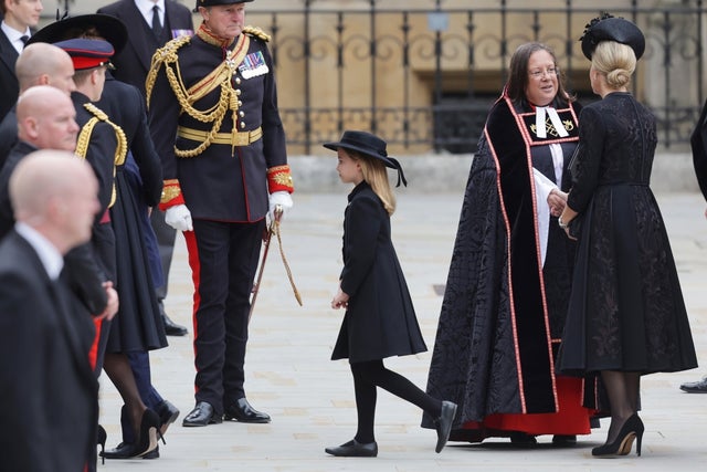 Princess Charlotte of Wales arrives at Westminster Abbey ahead of the State Funeral of Queen Elizabeth II on September 19, 2022 in London, England