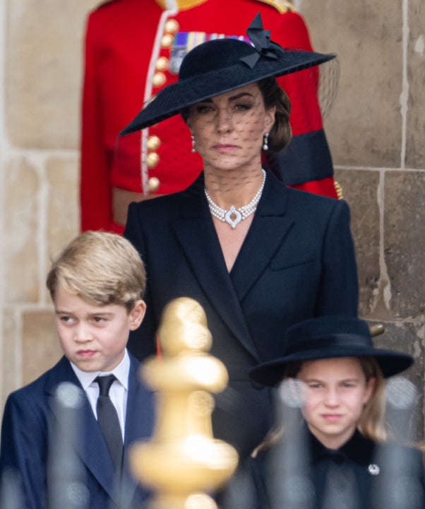 Prince George of Wales, Catherine, Princess of Wales, Princess Charlotte of Wales during the State Funeral of 