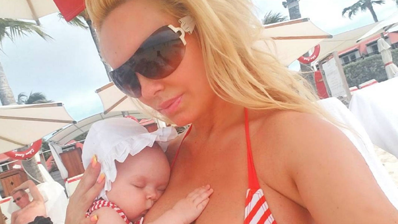 Coco Austin takes a dip as she enjoys watery playtime with baby
