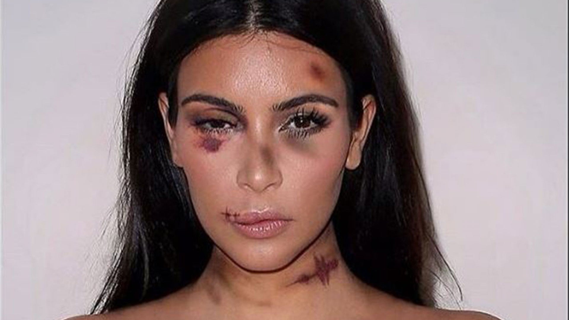 Kim Kardashian and More Female Stars Pictured Battered Bruised in Anti-Violence Campaign | Entertainment Tonight