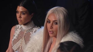 Kim Kardashian Rocks Platinum Blonde Hair at Kanye's Fashion Show