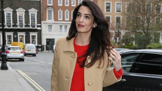 Pregnant Amal Clooney Dresses Baby Bump in Ravishing Red While Out in London