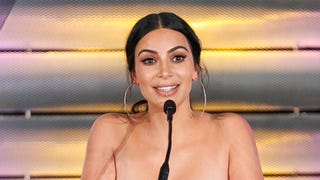Kim Kardashian Rocks Lip Ring While Presenting at the Impact Awards