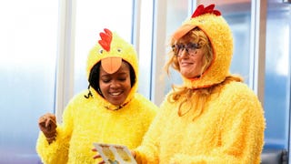 Watch Idina Menzel Sing Badly in a Chicken Suit on 'Undercover Boss: Celebrity Edition' (Exclusive)