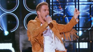Derek Hough Gets a Special Surprise While Rehearsing His Shania Twain 'Lip Sync Battle' (Exclusive)