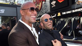 Watch Dwayne Johnson and Jason Statham Totally Embrace Their Bromance on ‘Hobbs & Shaw’ Carpet