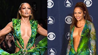 Jennifer Lopez Pays Tribute to Iconic GRAMMY Dress at Versace Fashion Show -- Watch!