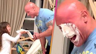 Dwayne Johnson's Daughters Prank Him With a Surprise to the Face