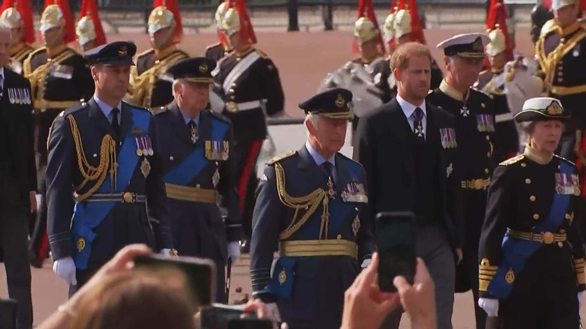 Prince Harry and Prince William Walk Behind Queen Elizabeth's Coffin Procession