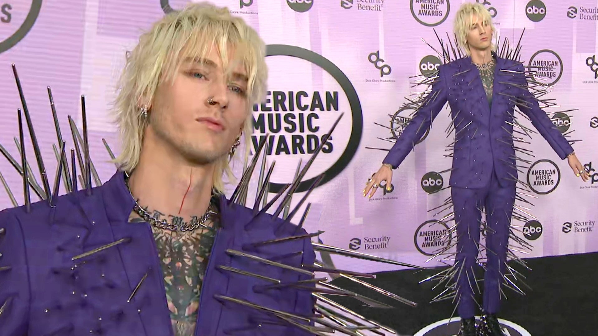 Machine Gun Kelly Makes AMA Red Carpet Appearance Covered in Metal Spikes