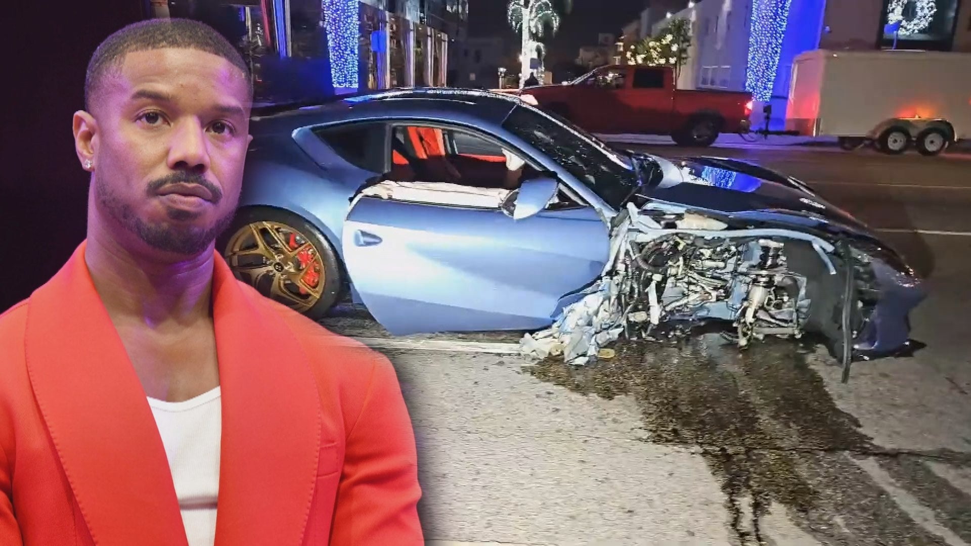 Michael B. Jordan Allegedly Crashes Blue Ferrari in Hollywood: See the Aftermath 