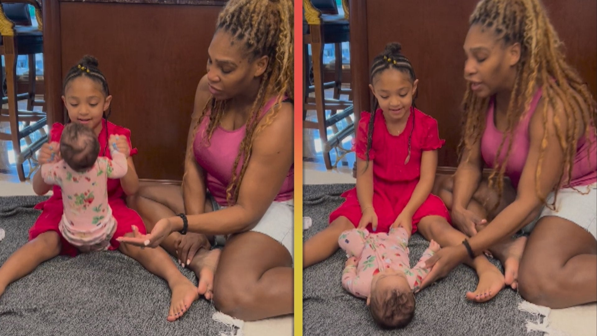 Watch Serena Williams and Daughter Olympia Give Baby Adira a 'Work Out'  