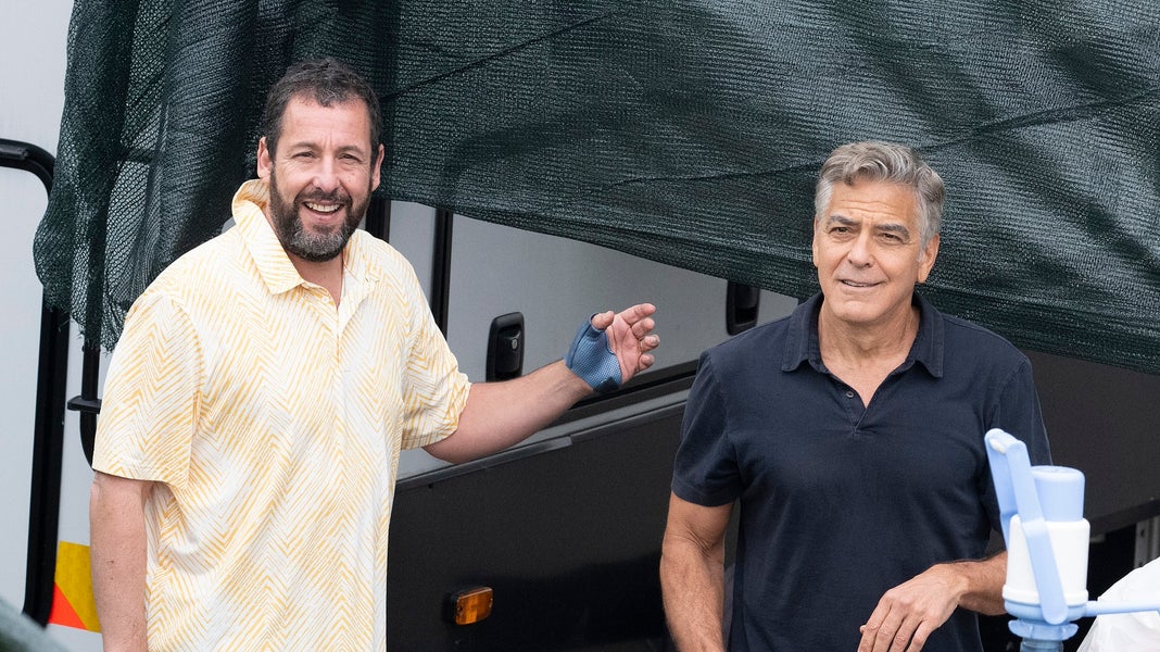 George Clooney spends his birthday playing basketball with costar Adam Sandler