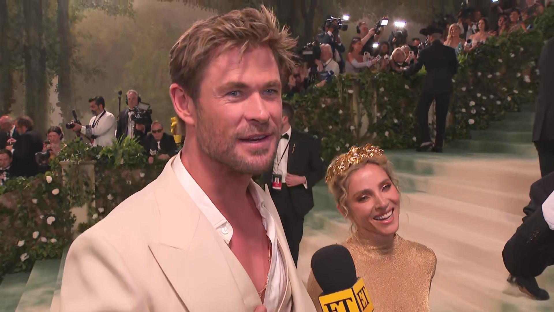 Chris Hemsworth and Elsa Pataky Coordinate in Cream and Camel at Met Gala Debut 
