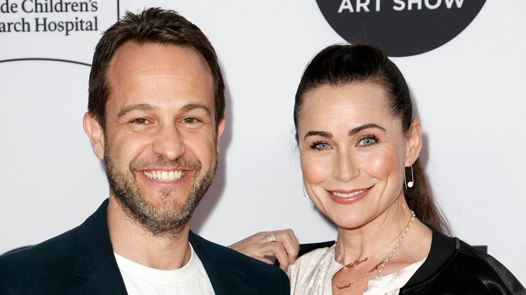 Sanford Bookstaver and Rena Sofer attend the LA Art Show Opening Night Premiere Party Benefiting St. Jude hosted by Kaia Gerber at Los Angeles Convention Center on January 19, 2022 in Los Angeles, California.