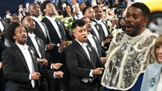 Gospel Choir Serenades Co-Chairs Colman Domingo and Lewis Hamilton at 2025 Met Gala