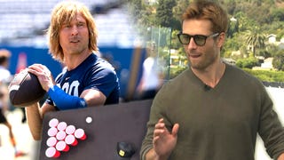 Glen Powell Breaks Down 'Chad Powers' Transformation During Chaotic Beer Pong Match With Co-Stars
