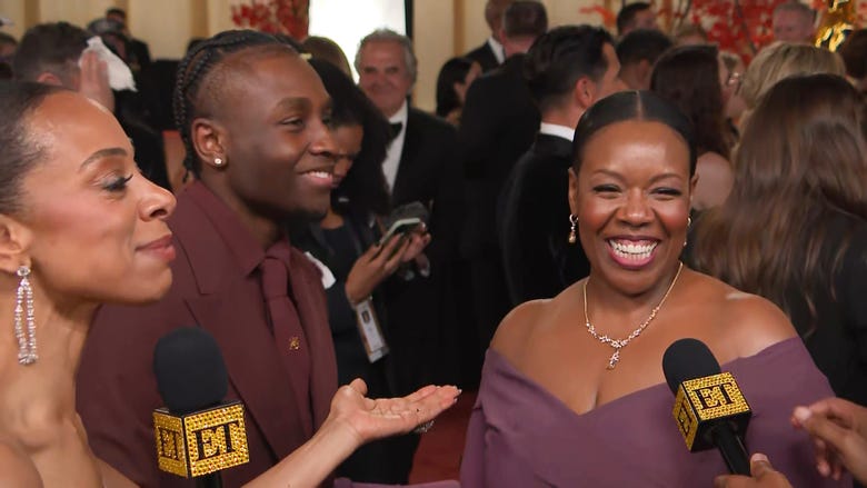 Miles Caton's Mom Crashes His Oscars Interview to Gush Over the 'Sinners' Star (Exclusive)  
