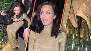 Kim Kardashian Takes a Tumble Into a Bush While Wearing Towering $80 Heels on Oscars Night